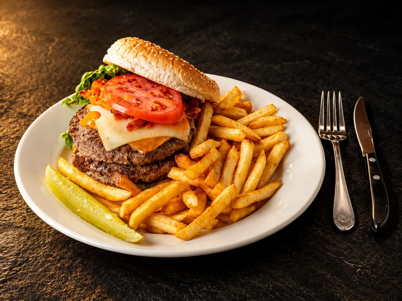 Hamburguesa doble con papas